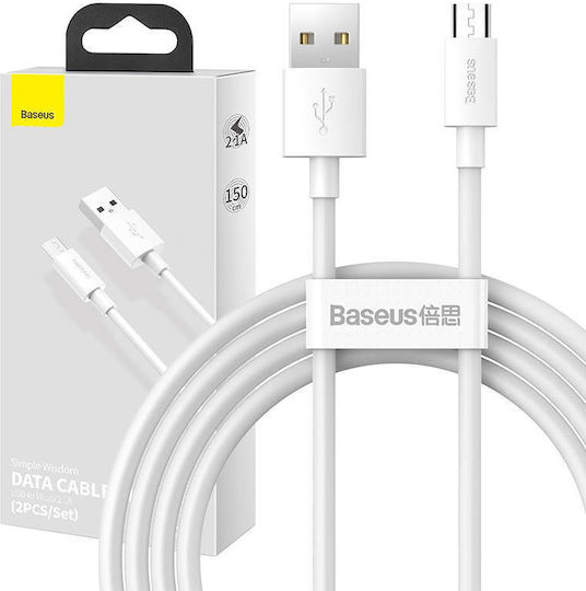 Baseus 1.5m Regular USB 2.0 to micro USB Cable White (TZCAMZJ-02)