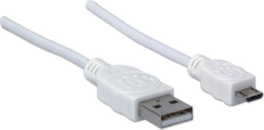 Manhattan Regular USB 2.0 to micro USB Cable Λευκό 1m (216236)