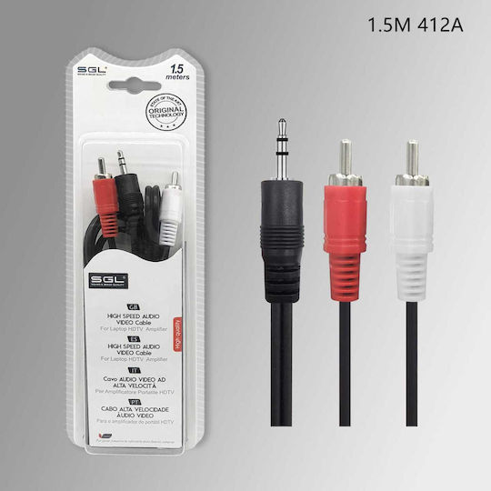 SGL Καλώδιο Ήχου 3.5mm male - 2x RCA male Μαύρο 1.5m 096131