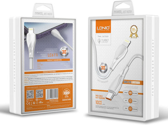 Ldnio USB-C to Lightning Cable 30W Λευκό 1m (LC611)