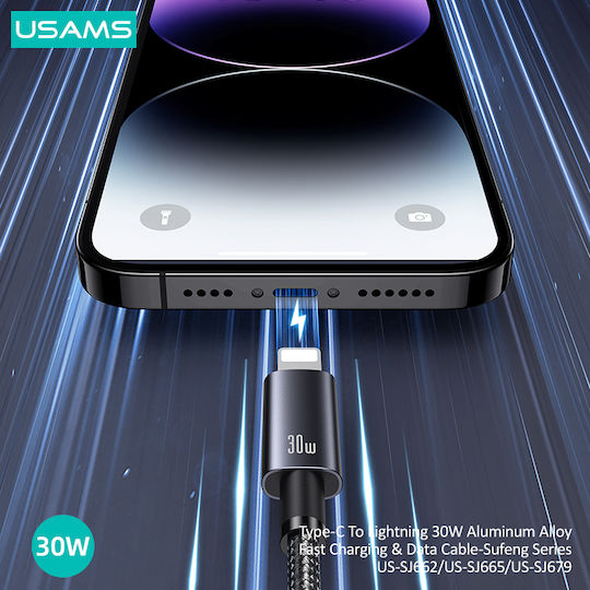 Usams Braided USB-C to Lightning Cable 30W Black 0.25m (US-SJ679)