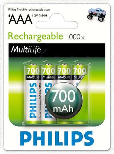 Philips Επαναφορτιζόμενες Μπαταρίες AAA Ni-MH 700mAh 1.2V 4τμχ