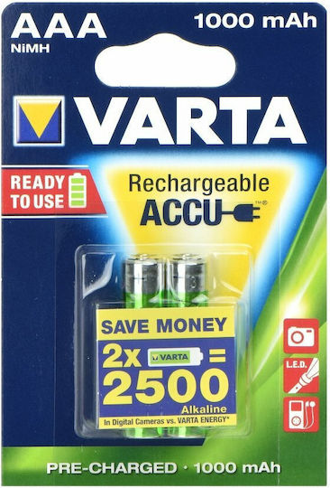 Varta Rechargeable Accu Επαναφορτιζόμενες Μπαταρίες AAA Ni-MH 1000mAh 1.2V 2τμχ