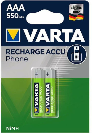 Varta Rechargeable Accu Phone Επαναφορτιζόμενες Μπαταρίες AAA Ni-MH 550mAh 1.2V 2τμχ