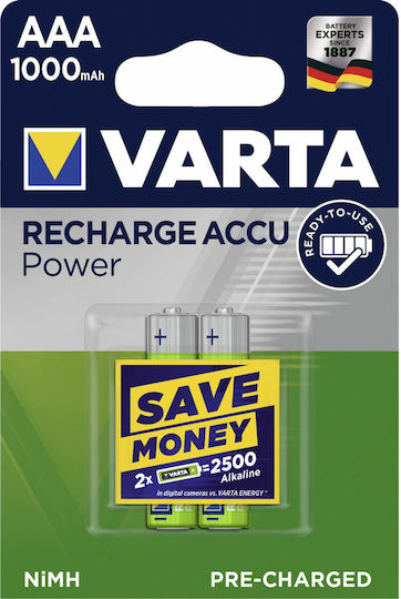 Varta Rechargeable Accu Επαναφορτιζόμενες Μπαταρίες AAA Ni-MH 1000mAh 1.2V 2τμχ