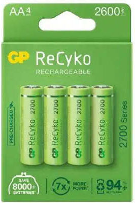 GP Batteries ReCykο Презареждащи батерии AA Ni-MH 2600mAh 1.2V 4бр