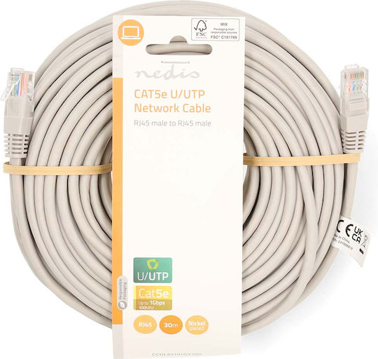 Nedis U/UTP Cat.5e Ethernet Network Cable 30m Gray 1pcs