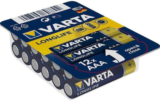 Varta 12 Pack Alkaline Batteries AAA LongLife 1.5V