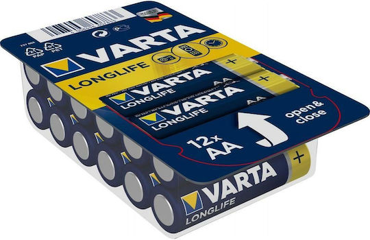 Varta 12 Pack Alkaline Batteries AA LongLife 1.5V 120316