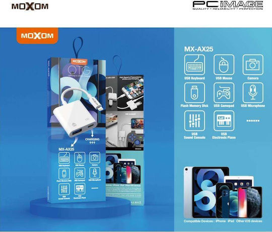 Moxom MX-AX25 Converter Lightning Male To Lightning USB-A Female White 1 Piece