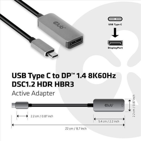 Club3D Konverter USB-C / DisplayPort männlich zu USB-C / DisplayPort weiblich Silber 1Stück CAC-1567