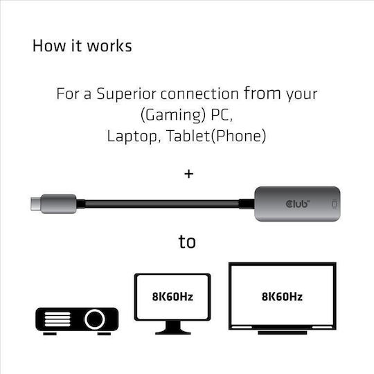 Club3D Konverter USB-C / DisplayPort männlich zu USB-C / DisplayPort weiblich Silber 1Stück CAC-1567