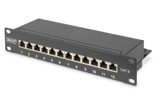 Digitus Patch Panel Shielded για Rack 1U 10" 12 Θυρών cat6 Μαύρο