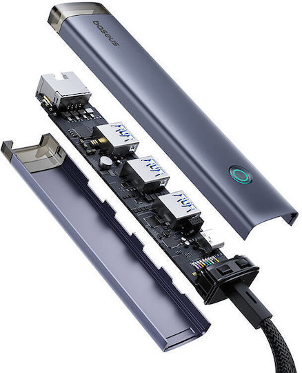 Baseus UltraJoy 4in1 USB Hub 4 USB 3.0 Ports with USB-A USB-C Ethernet Connection Gray