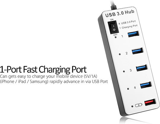 Minwa BYL-3011 Hub 4 Θυρών USB 3.0 με σύνδεση USB-A Γκρι