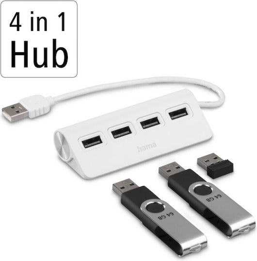 HAMA Hub 4 Θυρών USB 2.0 με σύνδεση USB-A Λευκό