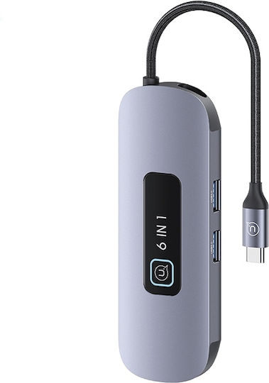 Usams USB Hub 6 Ports USB 3.0 with USB-C Connection Gray