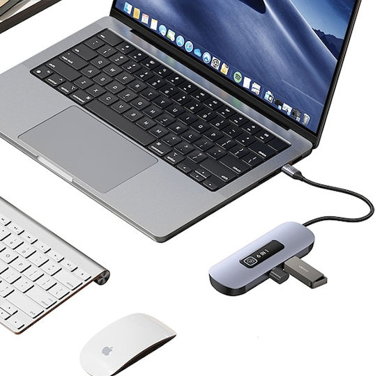 Usams USB Hub 6 Ports USB 3.0 with USB-C Connection Gray