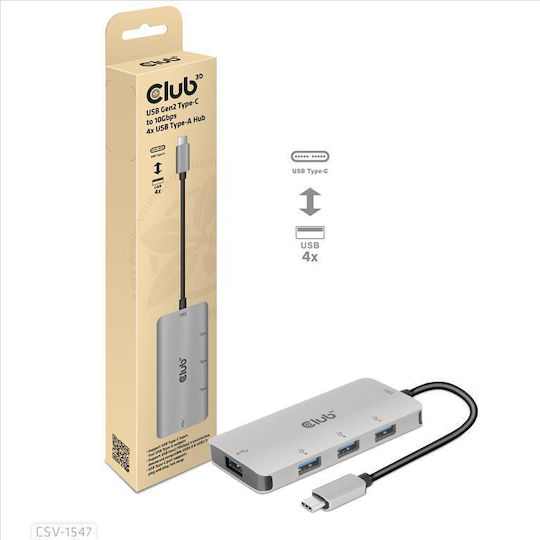 Club3D USB Hub 4 Ports USB 3.0 with USB-C Connection Silver