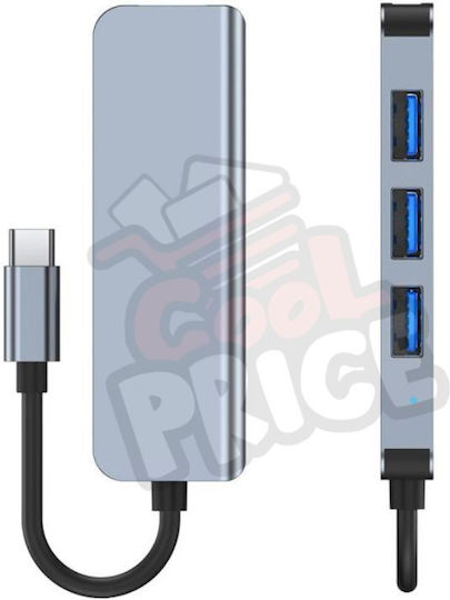 Andowl Hub 4 Θυρών USB 2.0 με σύνδεση USB-A Ασημί