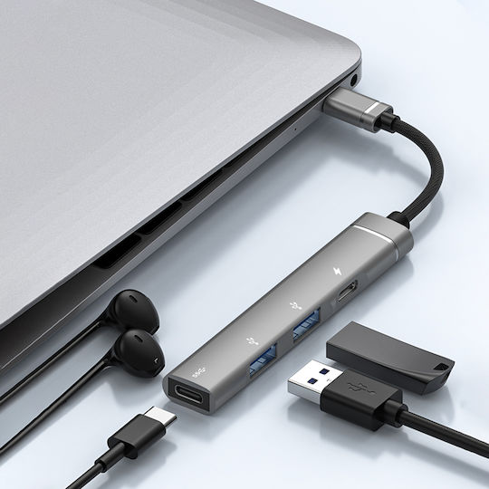 Earldom Hub 4 Θυρών USB 2.0 με σύνδεση USB-C Γκρι