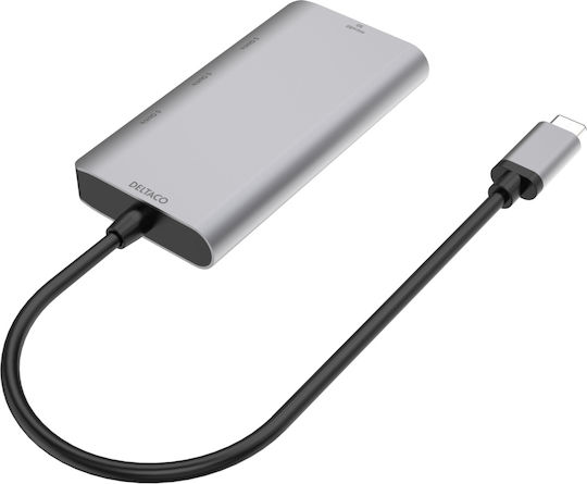 Deltaco USB 3 Port USB 3.0 Hub with USB-A Connection Silver