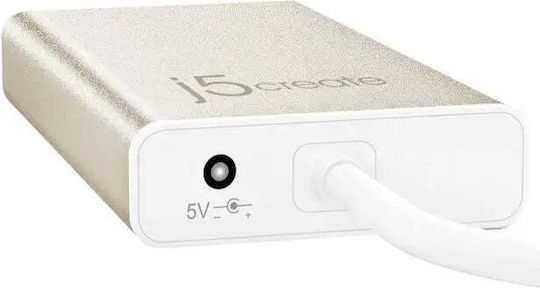 J5create Hub 4 Θυρών USB 3.1 με σύνδεση USB-C / Ethernet Λευκό