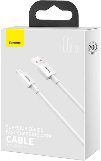 Baseus Superior Series Regular USB 2.0 Cablu USB-C bărbătesc - USB-A 66W Alb 2m (CATYS-A02)