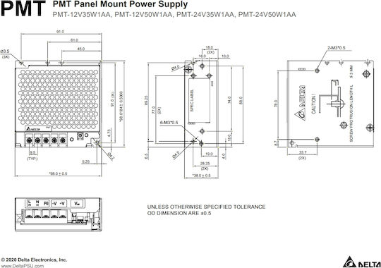 Delta Universal Τροφοδοτικό Ρυθμιζόμενης Τάσης 12V 2.94A με Ισχύ 35.28W (PMT-12V-35W)