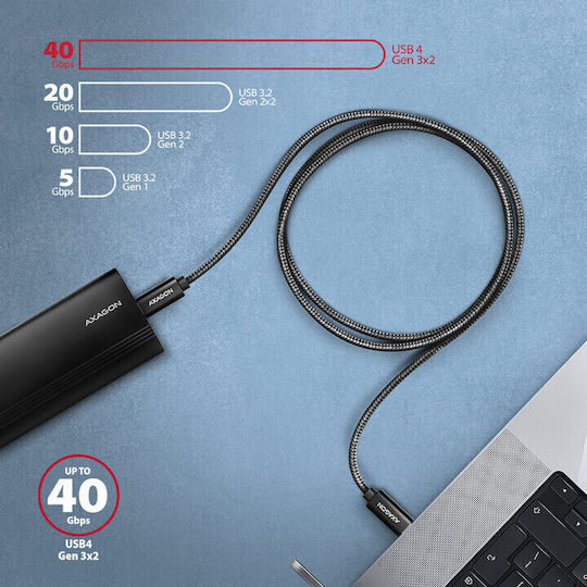 Axagon USB 3.2 Видео Кабел USB-C Мъжки - USB-C 240W Захранване PD Черен 1м BUCM4X-CM10AB