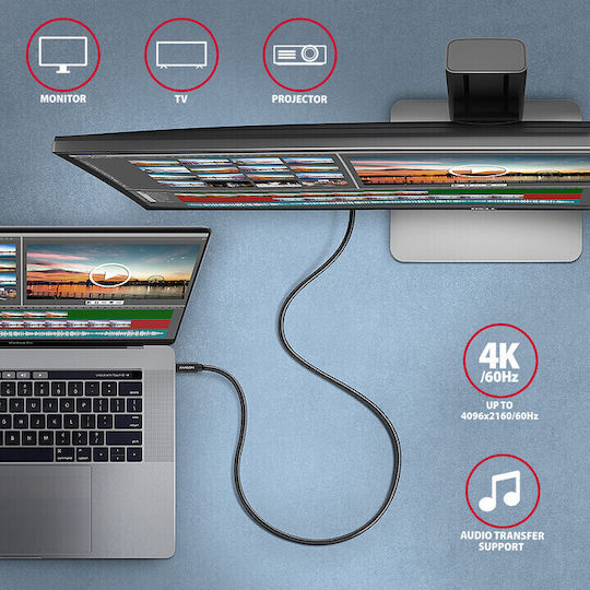 Axagon Braided USB 3.1 Video Cable USB-C Male - USB-C 100W PD Black 1m BUCM32-CM10AB