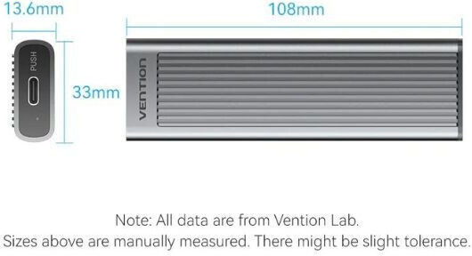 Vention Твърд диск кутия M.2 PCI Express NVMe с връзка Type-C в Сив цвят