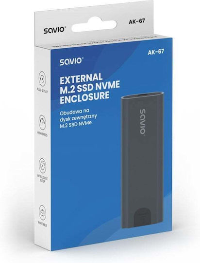 Savio Hard Drive Case M.2 SATA III NVME with connection Type-C in Gray color