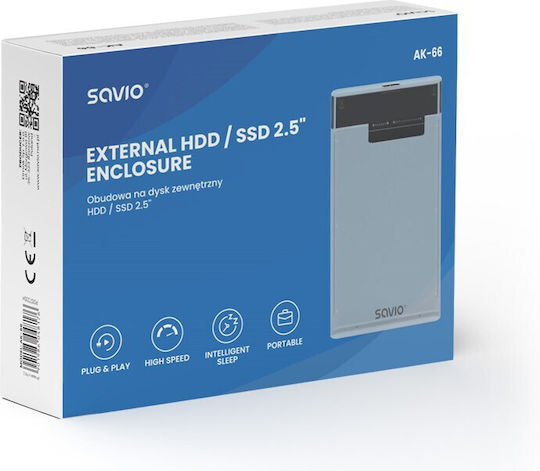 Savio Ak-66 Hard Drive Case 2.5" SATA III NVME with connection USB 3.0 in Schwarz color