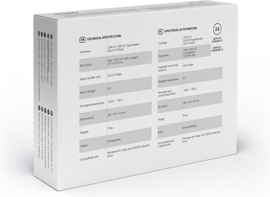 Savio Ak-66 Hard Drive Case 2.5" SATA III NVME with connection USB 3.0 in Schwarz color