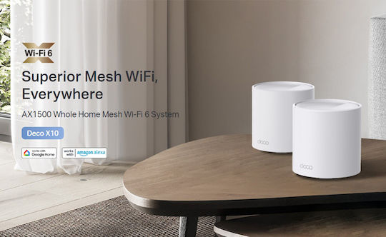 TP-LINK Deco X10 v1 WiFi Mesh Network Access Point Wi‑Fi 6 Dual Band (2.4 & 5GHz) σε Διπλό Kit Λευκό