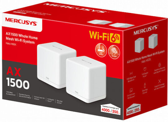 Mercusys Halo H60X v1 WiFi Mesh Network Access Point Wi‑Fi 6 Dual Band (2.4 & 5GHz) in Double Kit White