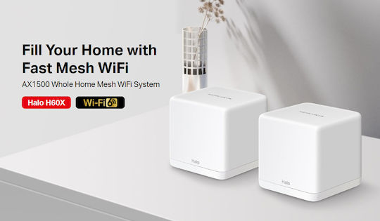 Mercusys Halo H60X v1 WiFi Mesh Network Access Point Wi‑Fi 6 Dual Band (2.4 & 5GHz) in Double Kit White