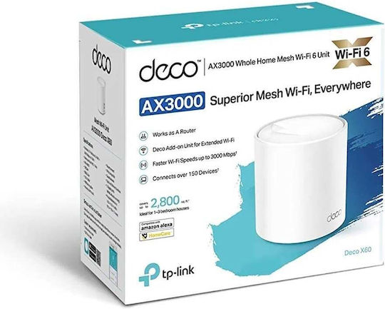 TP-LINK Deco X60 v3.20 Access Point with Mesh Wi‑Fi 6 Dual Band (2.4 & 5GHz) Single Kit