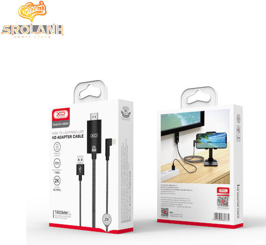 XO Braided Cable HDMI male - Lightning male / USB-A male 1.8m Black