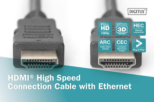 Digitus HDMI Кабел HDMI Мъжки - HDMI Мъжки 2м Черен