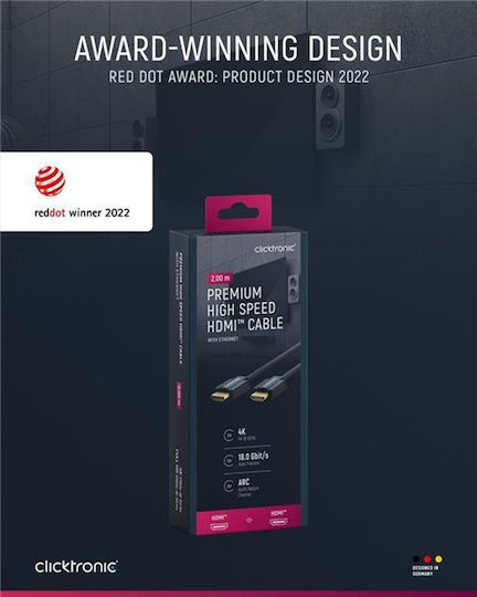 Clicktronic HDMI 2.0 Premium High Speed 4K 60Hz HDR Cable HDMI male - HDMI male 2m Μπλε