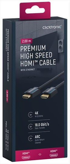 Clicktronic HDMI 2.0 Premium High Speed 4K 60Hz HDR Cable HDMI male - HDMI male 2m Μπλε