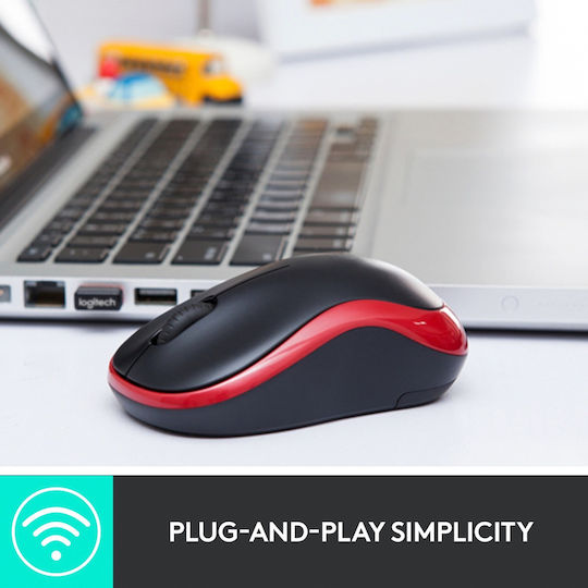 Logitech M185 Ασύρματο Mini Ποντίκι Black/Red
