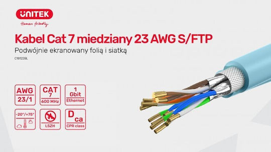 Unitek S/FTP Cat.7 (10Gbps) Καλώδιο Δικτύου Ethernet χωρίς ακροδέκτες 305m Γκρι