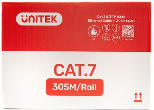 Unitek S/FTP Cat.7 (10Gbps) Καλώδιο Δικτύου Ethernet χωρίς ακροδέκτες 305m Γκρι