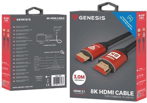 Genesis HDMI 2.1 Ultra High Speed 48Gbps 4K 120Hz HDR VRR Cable HDMI Male - HDMI Male 3m Red