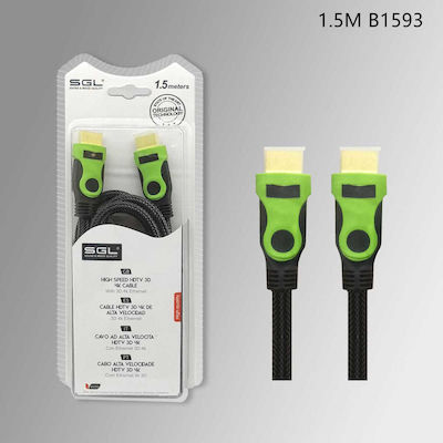 SGL HDMI 1.4 Braided Cable HDMI male - HDMI male 1.5m Μαύρο