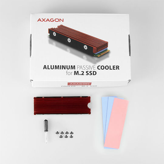 Axagon Passive Cooler Για M.2 Ssd, 80mm Ssd, Alu Body, Silicone Thermal Pads Clr-m2 Radiator Κόκκινο