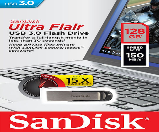 Sandisk Ultra Flair 128GB USB 3.0 Stick Black